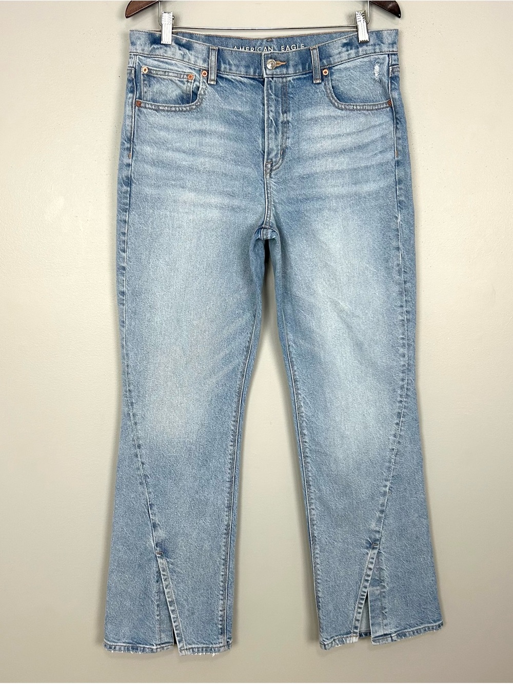 American Eagle 90’s Bootcut Jeans Women’s Size 12 Split Hem Retro Stretch Denim